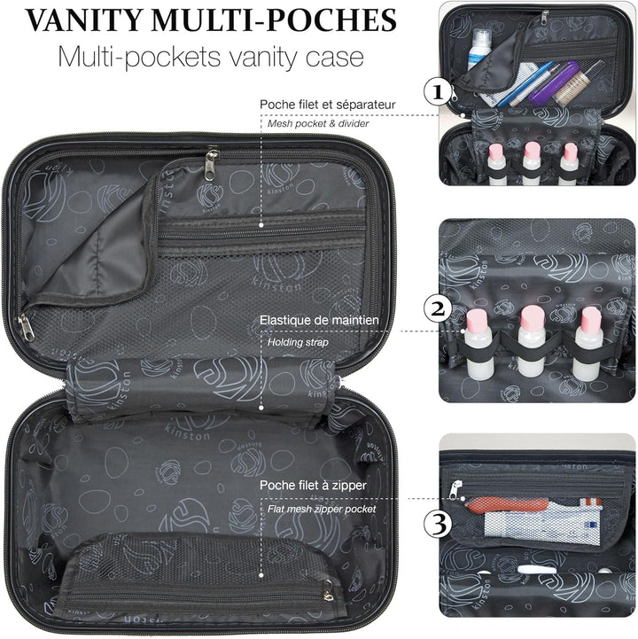 KINSTON Vanity Case Hartschale mit Schulterriemen – Kulturbeutel Reise Kosmetik – Hartschale mit Gri