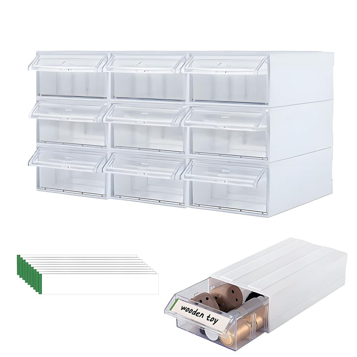 9 Stück Desk Aufbewahrungsbox mit 9 Schubladen, Büro Organizer Plastic mit Schubladen Stapelbar, Auf