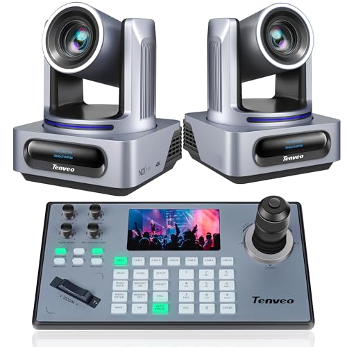 Tenveo 4K PTZ-Kamera mit NDI, AI-Auto-Tracking, 20-Fach Optischer Zoom PTZ Controller mit Joystick,