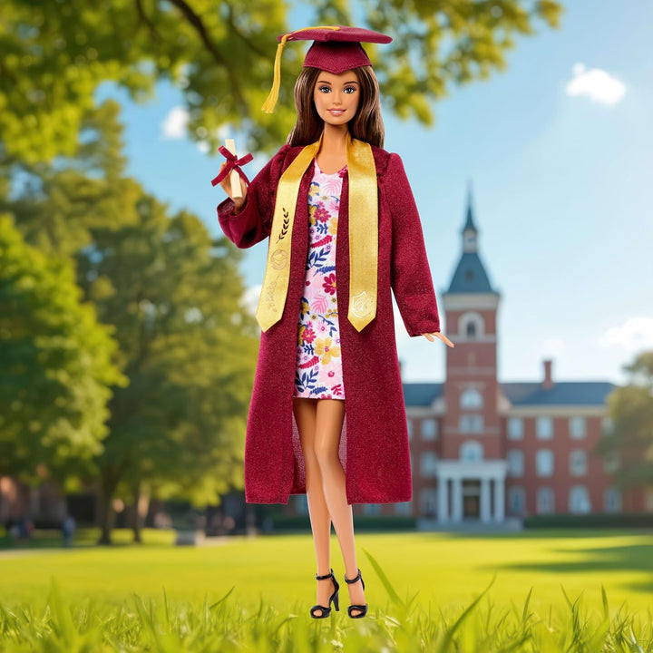 Barbie Signature Graduation Wishes Modepuppe mit burgunderrotem Talar und Hut mit Quaste, Spielzeug