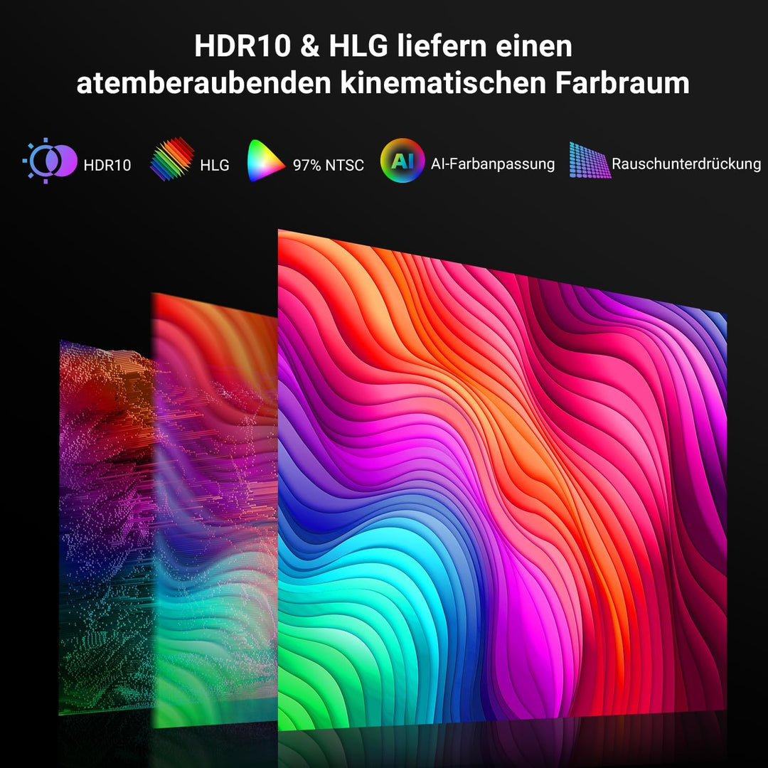 Beamer 4K Unterstützung, 25,000 Lux,Native 1080P, HDR 10,Smart Auto Focus, Heimkino Projektor, WiFi