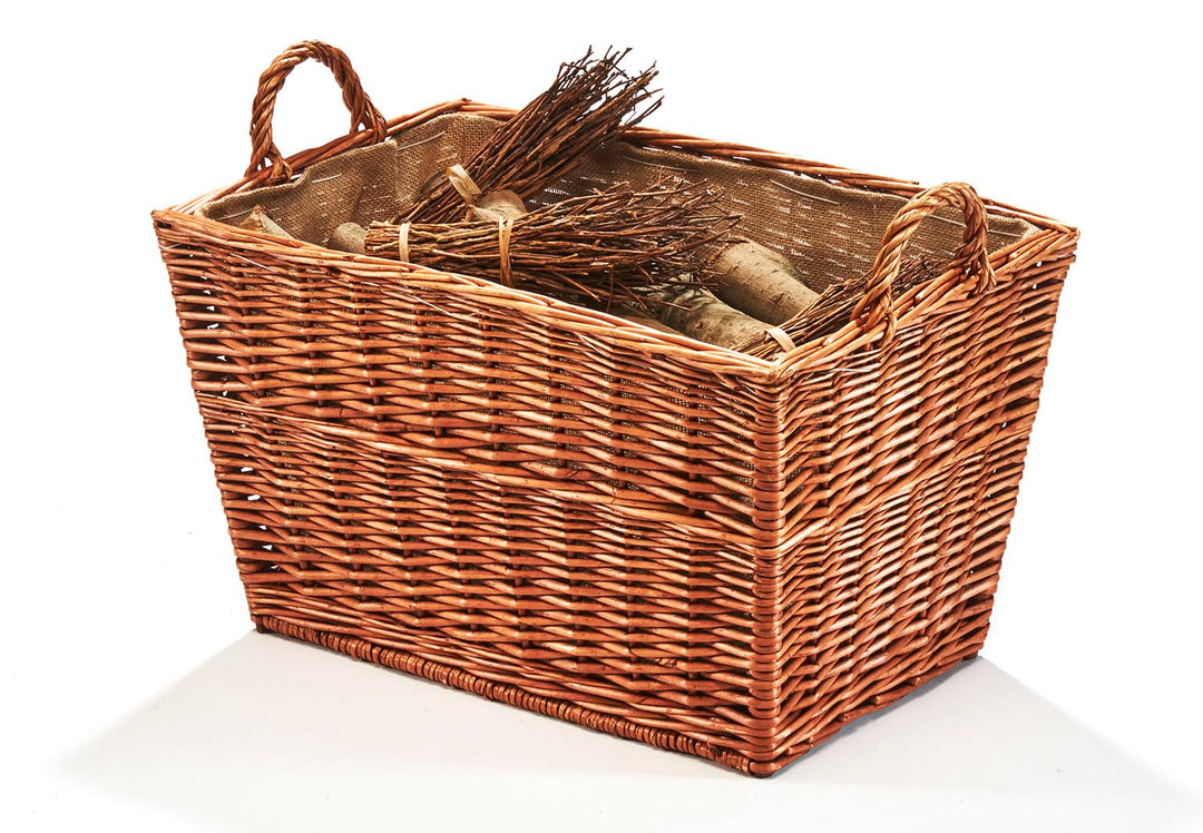 Kobolo Holztrage Holzkorb für Kaminholz - Weide - mit Jutestoff und Henkel ausgestattet - eckig