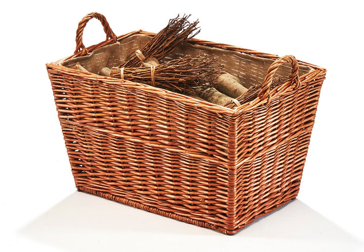 Kobolo Holztrage Holzkorb für Kaminholz - Weide - mit Jutestoff und Henkel ausgestattet - eckig
