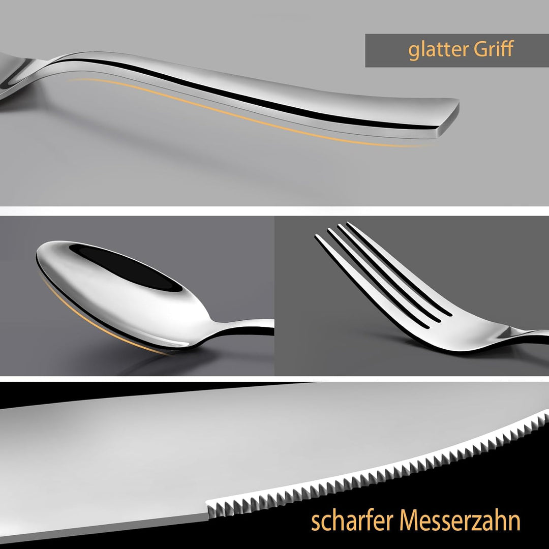 Besteck Set 12 Personen, 60 teilig Edelstahl Besteckset, Essbesteck Set mit Messer Gabel Löffel, Ede