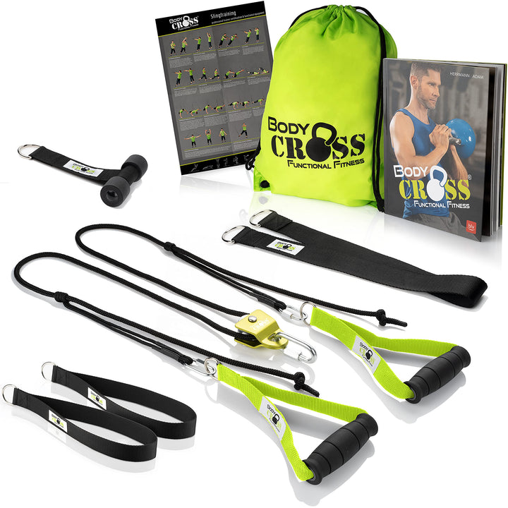 PREMIUM Schlingentrainer mit Umlenkrolle, Türanker, Poster, Trainingsplan, Befestigungsschlaufe| Mad
