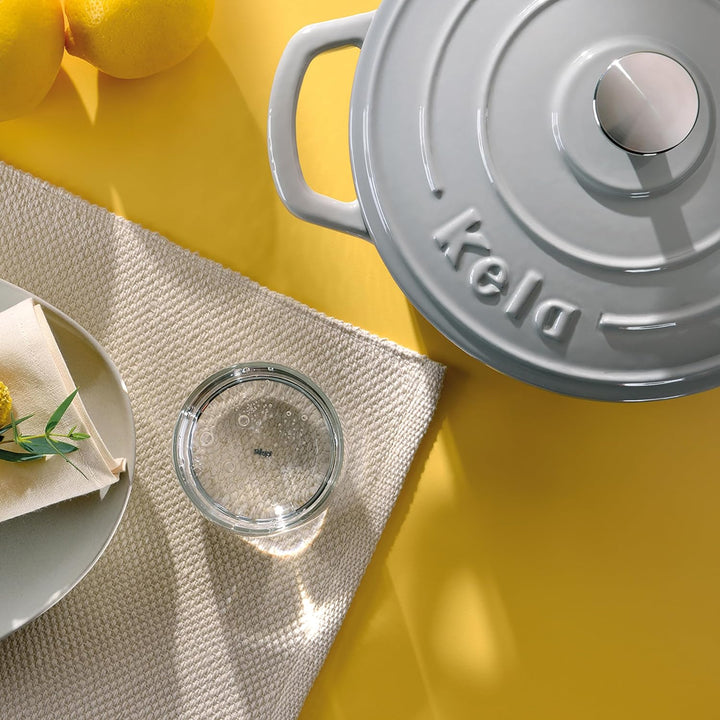 kela Bräter Calido, Ø 28 cm, 3,2 L, Gusseisen, hellgrau, rund, Allherdboden, emailliert, hitzebestän