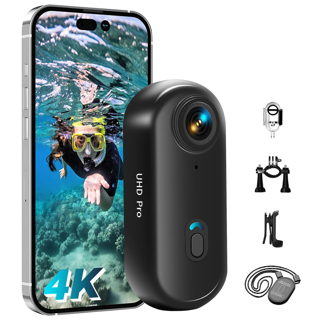 Action Cam WiFi, 4K Mini Unterwasserkamera Wasserdicht bis 30M, 360° Helmkamera Fahrrad,Freihand-POV