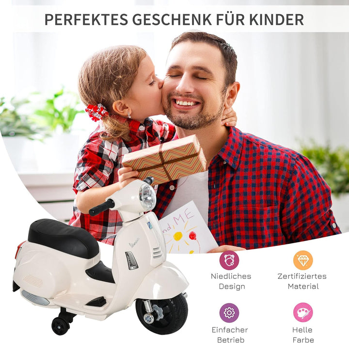 HOMCOM Vespa Elektromotorrad Kindermotorrad Elektrofahrzeug 18-36 Monate 3 km/h LED-Licht Sound PP-K