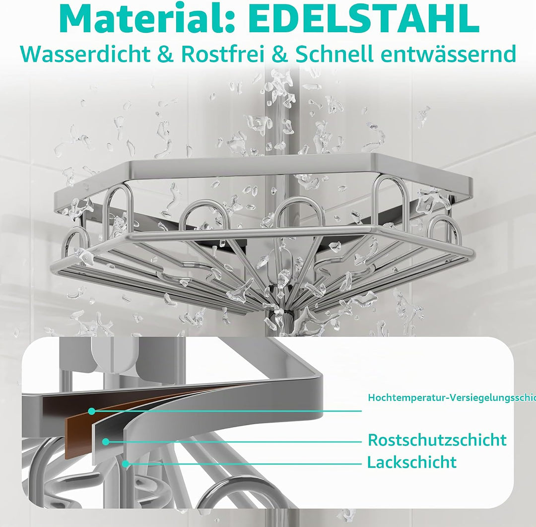 HapiRm Teleskopstange Duscheckregal Teleskop - Teleskopregal, 70-276cm Silber Teleskop, Silber Teles