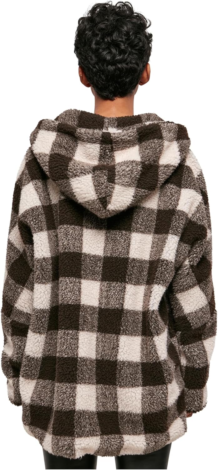 Urban Classics Ladies Hooded Oversized Check Sherpa Jacket Frauen Übergangsjacke braun S pink/brown,