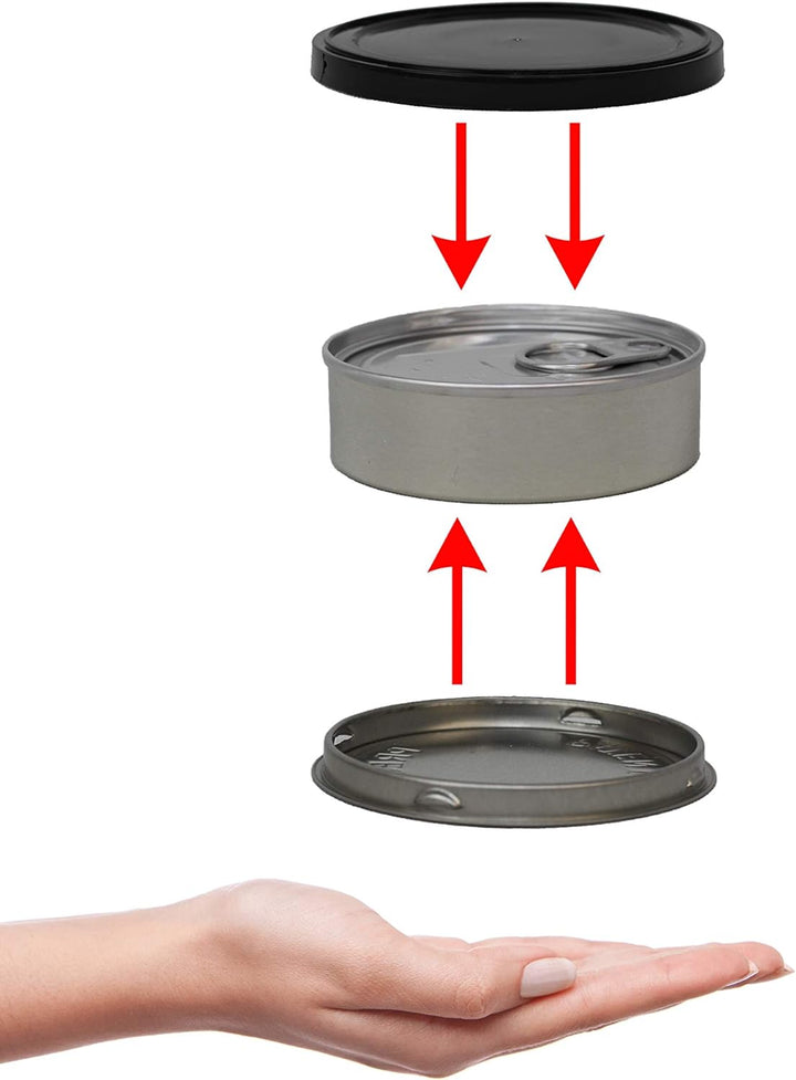 Pressitin 20x Pressitin Self Seal Cans, Tuna Tins 100 ml, Fillable with Black Plastic Lid and Black