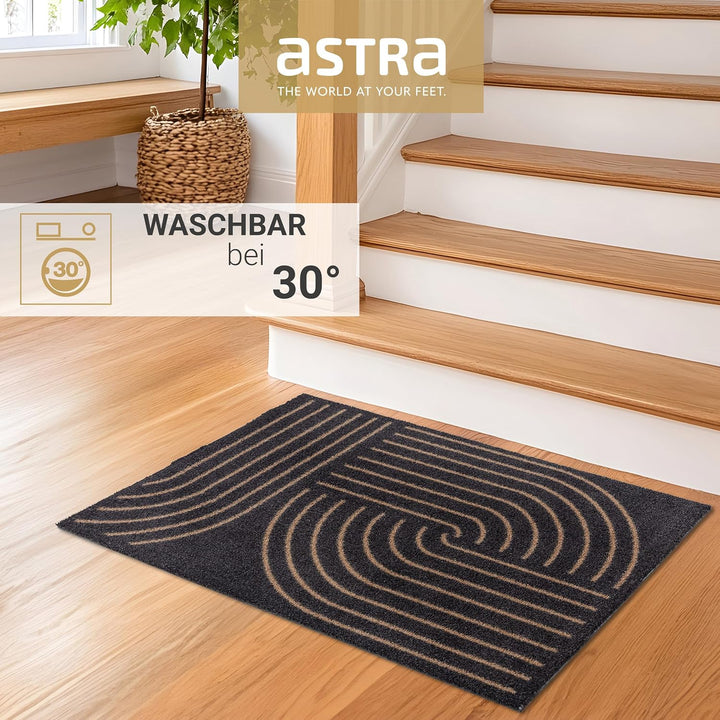 Astra rutschfeste Sauberlaufmatte innen - Kringel schwarz 50 x 70 cm - Wohnraum Fussmatte Design - E