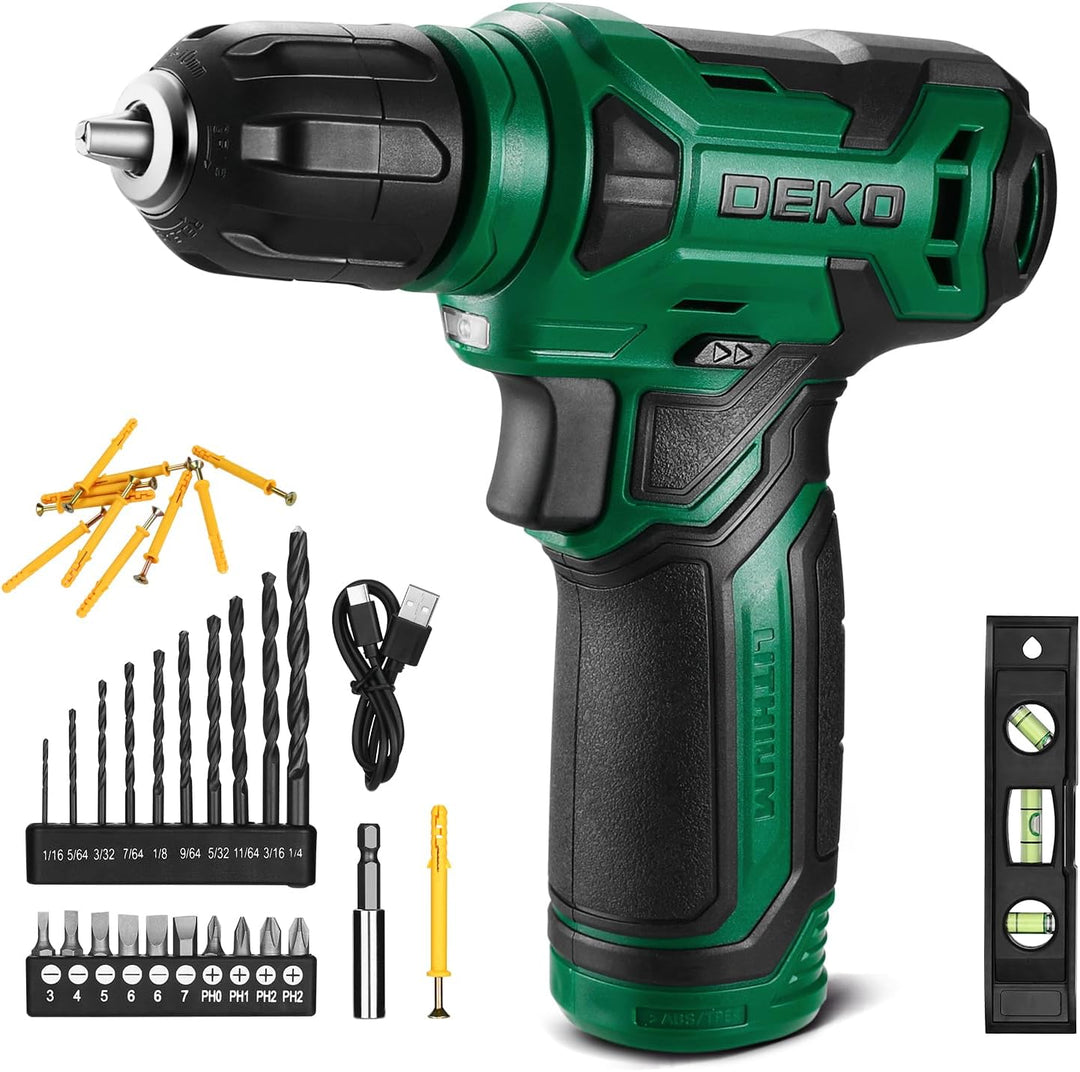 DEKOPRO 8 V Akkuschrauber, Bohrer-Set mit 3/8“ Schnellspannbohrfutter, integrierter LED, Typ-C-Lades