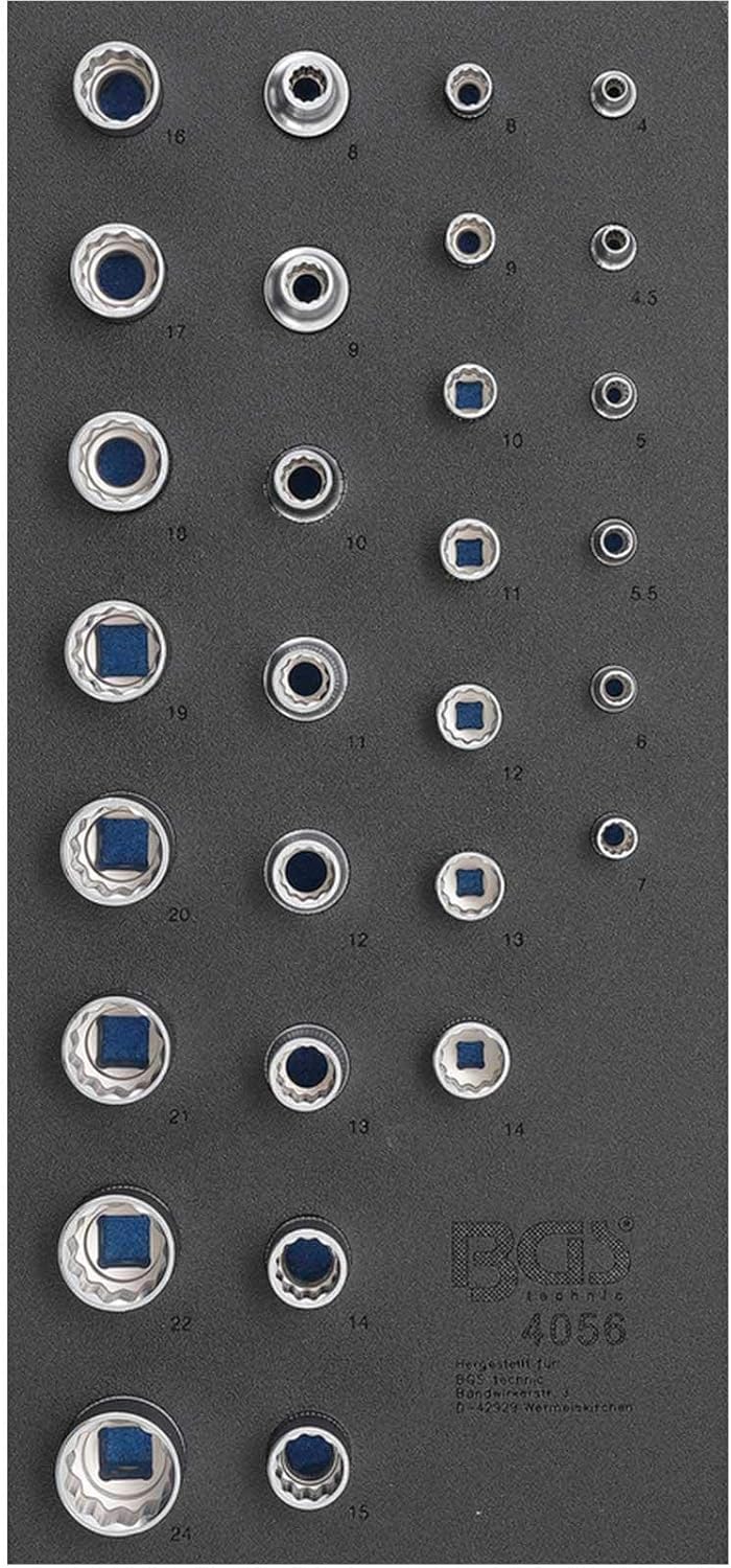 BGS 4056 | Werkstattwageneinlage 1/3: Steckschlüssel-Einsätze Zwölfkant | 6,3 mm (1/4") / 12,5 mm (1