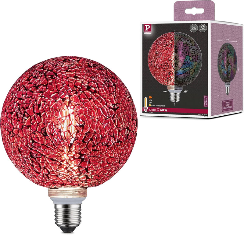 Paulmann 28748 LED Lampe Miracle Mosaic G125 Globe 5W dimmbar Leuchtmittel Rot effizientes Licht War