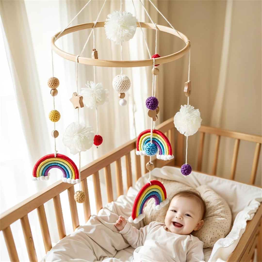 Herfair Mobiles Baby, Regenbogen Babybett Hölz Windspiele mit Bäll, Baby Mobile, Anhänger Babyzimmer