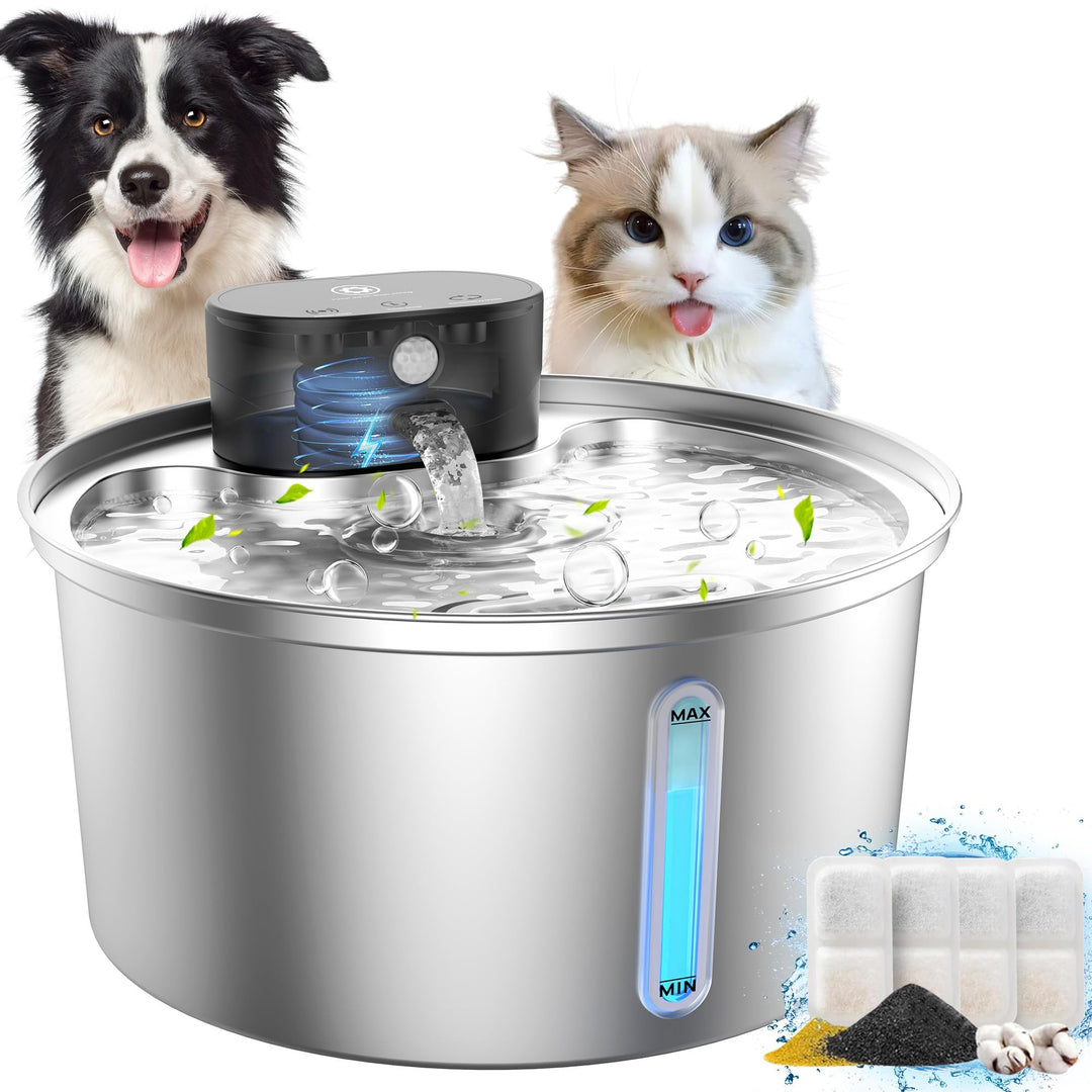 BEST JAJA Katzenbrunnen Edelstahl 3,2 L kabellos für Katze &amp; Hund | Trinkbrunnen für Hunde &amp; Katzen