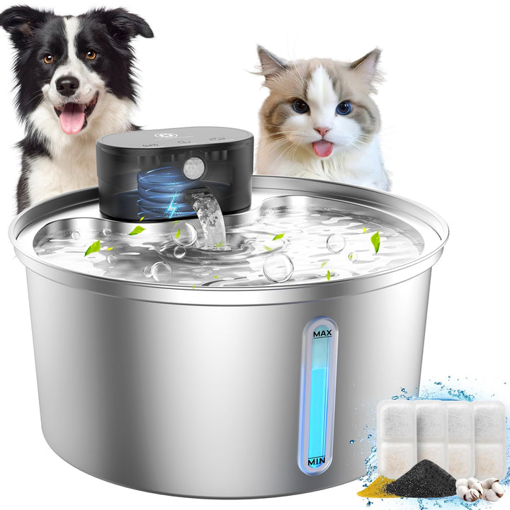 BEST JAJA Katzenbrunnen Edelstahl 3,2 L kabellos für Katze &amp; Hund | Trinkbrunnen für Hunde &amp; Katzen