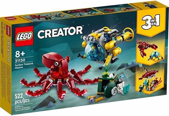 LEGO 31130 Creator 3 in 1 Sunken Treasure Mission Auswahl aus 3 riesigen See Tieren in 1 Set, darunt