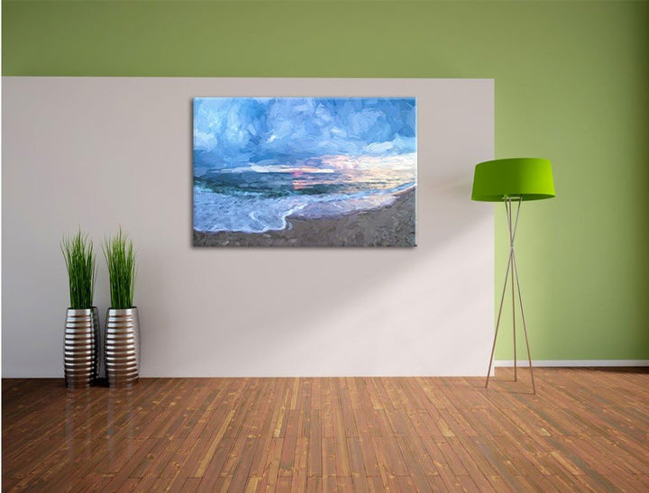 Pixxprint Strandufer Kunst als Leinwandbild/Grösse: 100x70 / Wandbild/Kunstdruck/fertig bespannt, 10