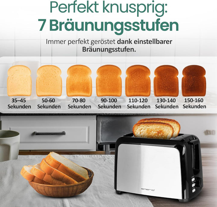 Emerio Toaster 2 extra Breiten Toastschlitzen Zentrierfunktion,herausnehmbare Krümelschublade,Abbruc