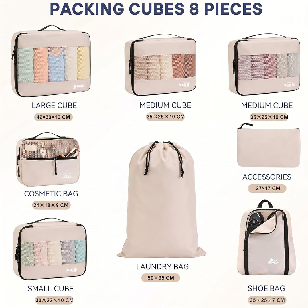 MURISE Koffer Organizer 8 Stück, Packing Cubes für Urlaub und Reisen, Packwürfel Packtaschen für Kof