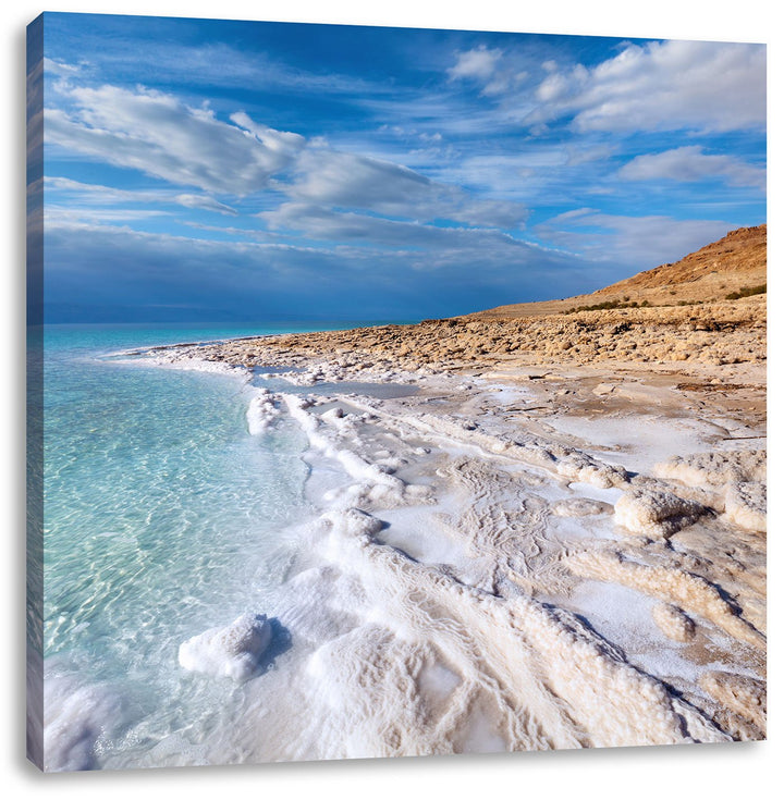 Das Tote Meer bei Tag, Format: 70x70 auf Leinwand, XXL riesige Bilder fertig gerahmt mit Keilrahmen,