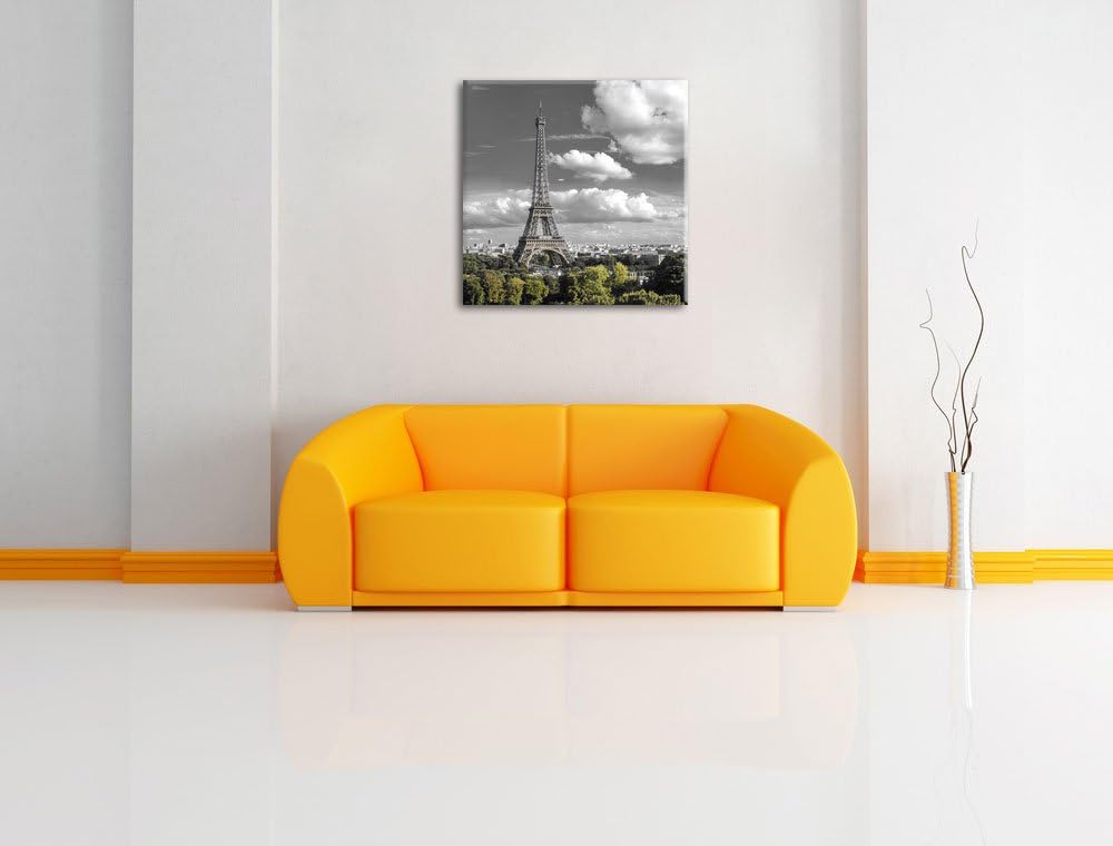 Pixxprint Riesiger Eiffelturm in Paris Schwarz/Weiss, Format: 70x70 auf Leinwand, 70x70