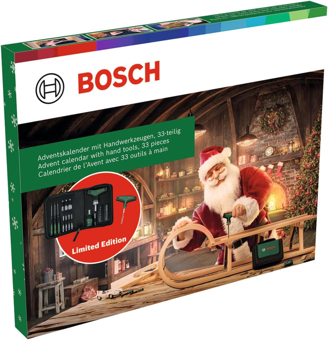 Bosch Handwerkzeug-Adventskalender 2024, 33-teilig (Werkzeug-Set mit Bit-Ratschenschraubendreher T-G