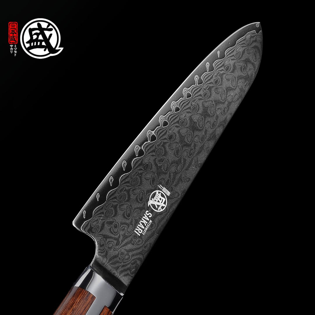 MITSUMOTO SAKARI 18 cm Japanisches Santoku Kochmesser, Handgeschmiedetes Profi Küchen Messer, S301 P
