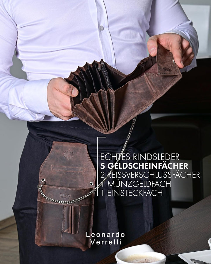 LEONARDO VERRELLI Kellner Geldbörse aus Leder, Kellnerbörse, Geldbeutel, Damen Herren Portemonnaie m