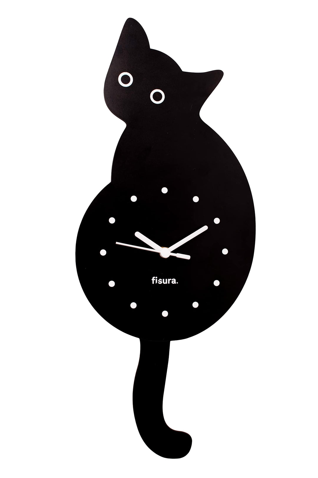 FISURA - Katzenuhr mit Schwanz. Original-Wanduhr. Leise Wanduhr 46 x 8 Zentimeter. Holz und ABS. 1 A