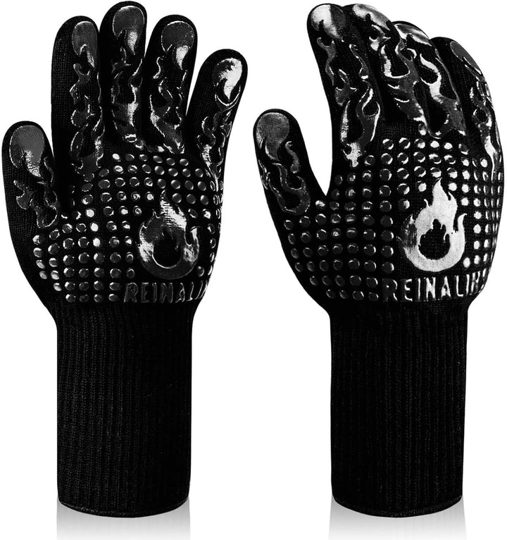 Reinalin Grillhandschuhe Hitzebeständig bis 800°C, Ofenhandschuhe Topfhandschuhe Feuerfeste Handschu