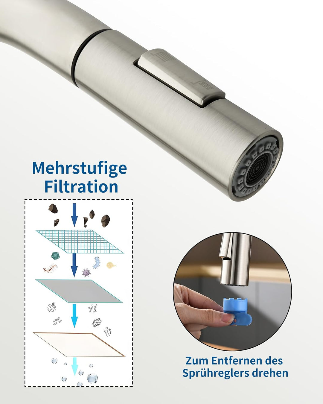 Wasserhahn Küche Ausziehbar, Hochdruck Küchenarmatu mit Herausziehbarer Brause Armatur, Mischbatteri