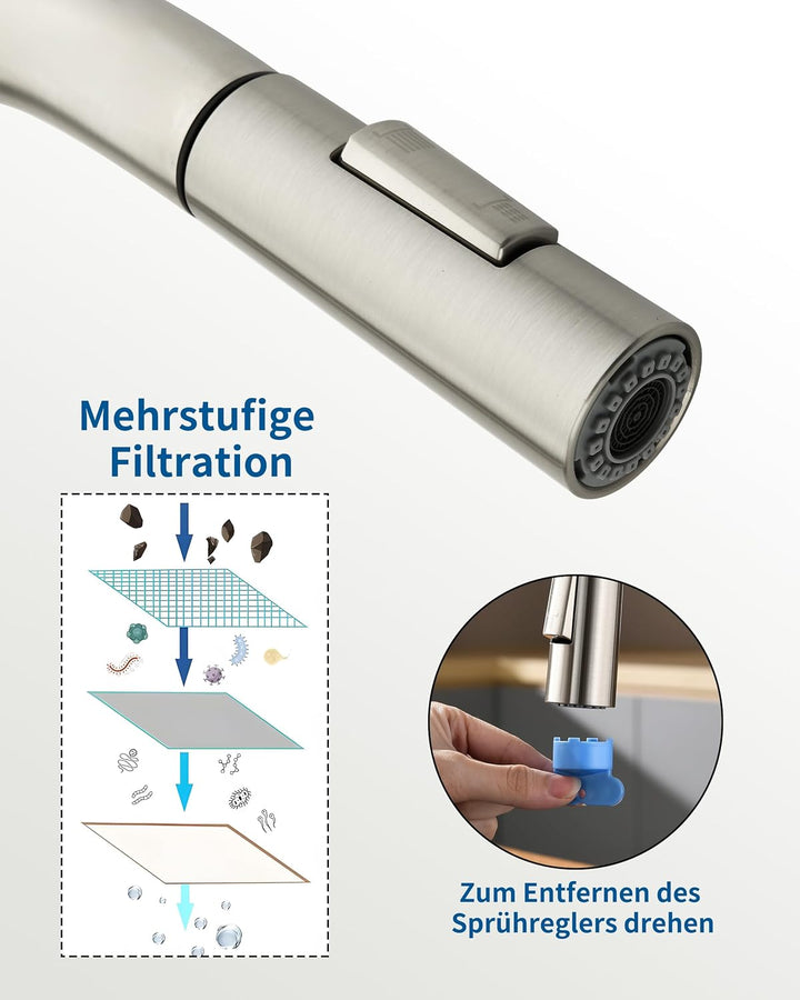 Wasserhahn Küche Ausziehbar, Hochdruck Küchenarmatu mit Herausziehbarer Brause Armatur, Mischbatteri