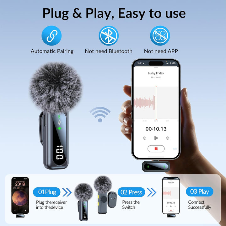 Kabelloses Mikrofon, Mikrofon für iPhone und USB-C-Stecker, Mini-Mikrofone, kabellose Mikrofone mit