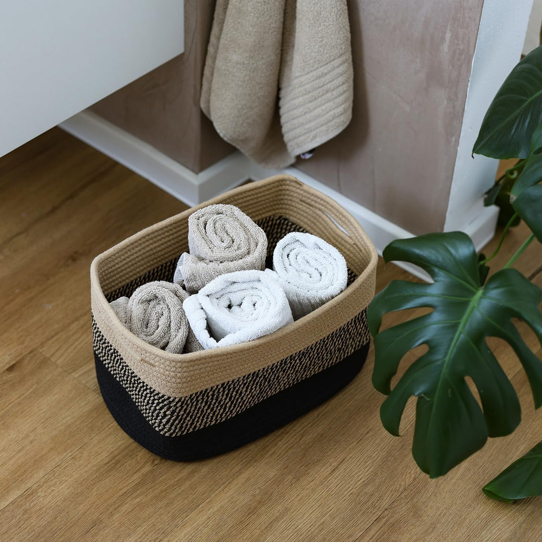 HMF Aufbewahrungskorb mit versteckten Griffen, 3er Set, Korb aus Baumwolle | 37,5 x 25 x 22,5 cm | S