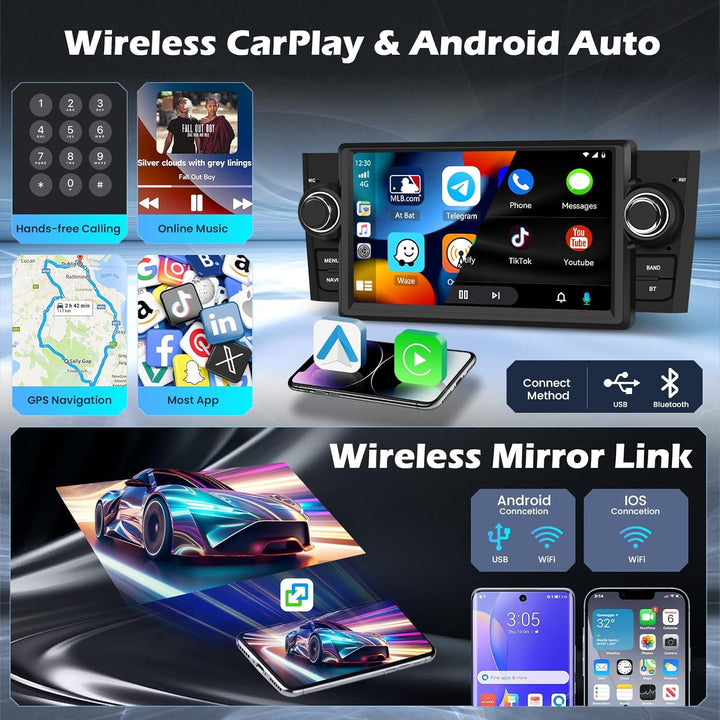 Hikity 4G+64G Autoradio Android 15 für FIAT Punto 2005-2009/Linea 2007-2011 mit 7-Zoll-Touchscreen,