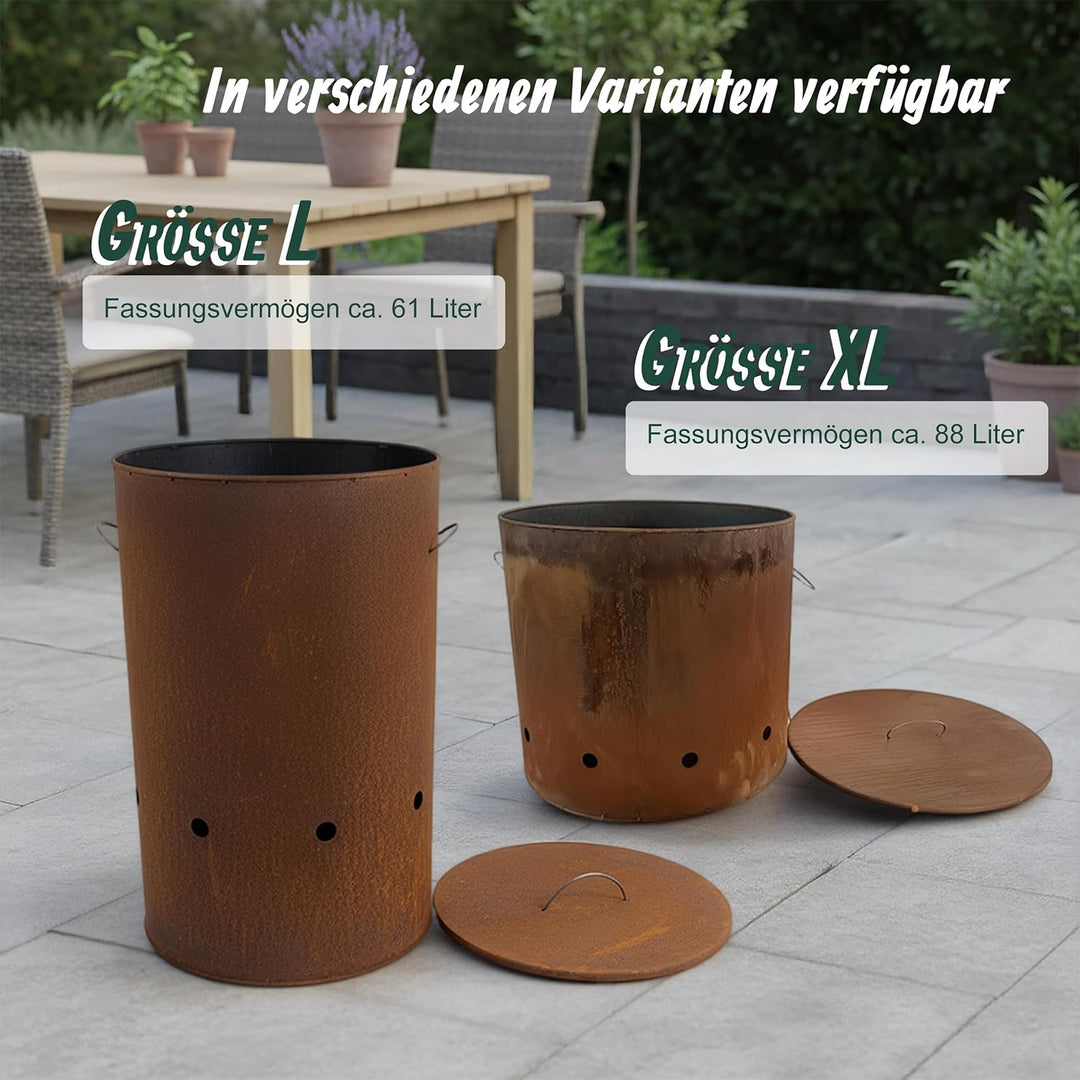 Relaxdays Feuertonne, Cortenstahl, Rostoptik, HxD: 45 x 49,5 cm, Industrial Feuerschale mit Deckel,