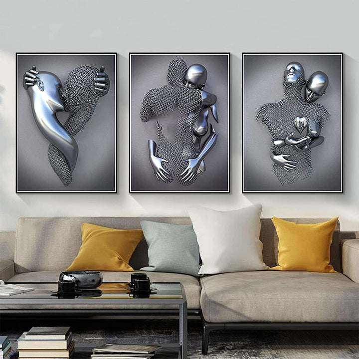 3D Metallfigur Statue Kunst Liebe Herz Kuss Bilder Wandkunst Wohnzimmer Wanddekoration - Ohne Rahmen