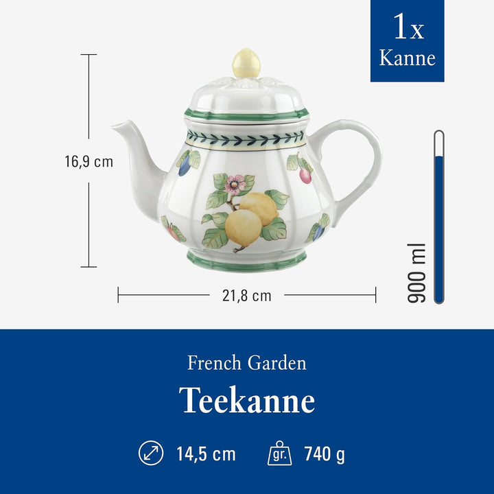 Villeroy & Boch Teekanne, Porzellan, White, 1022810460, Weiss/Mehrfarbig 34 oz Garden Fleurence, 34