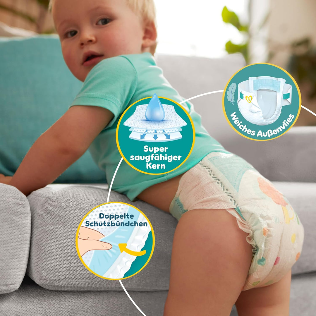 Pampers Windeln Grösse 8 (17kg+) Baby-Dry, Extra Large, MONATSBOX, bis zu 12 Stunden Rundum-Auslaufs