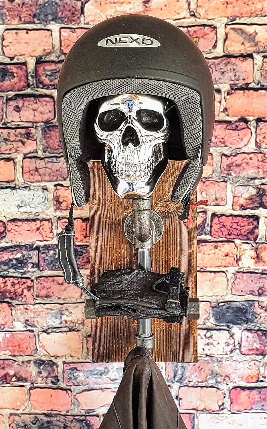 Helmhalter, Motorrad, Biker, Garderobe, Helm Totenkopf, Wand, retro