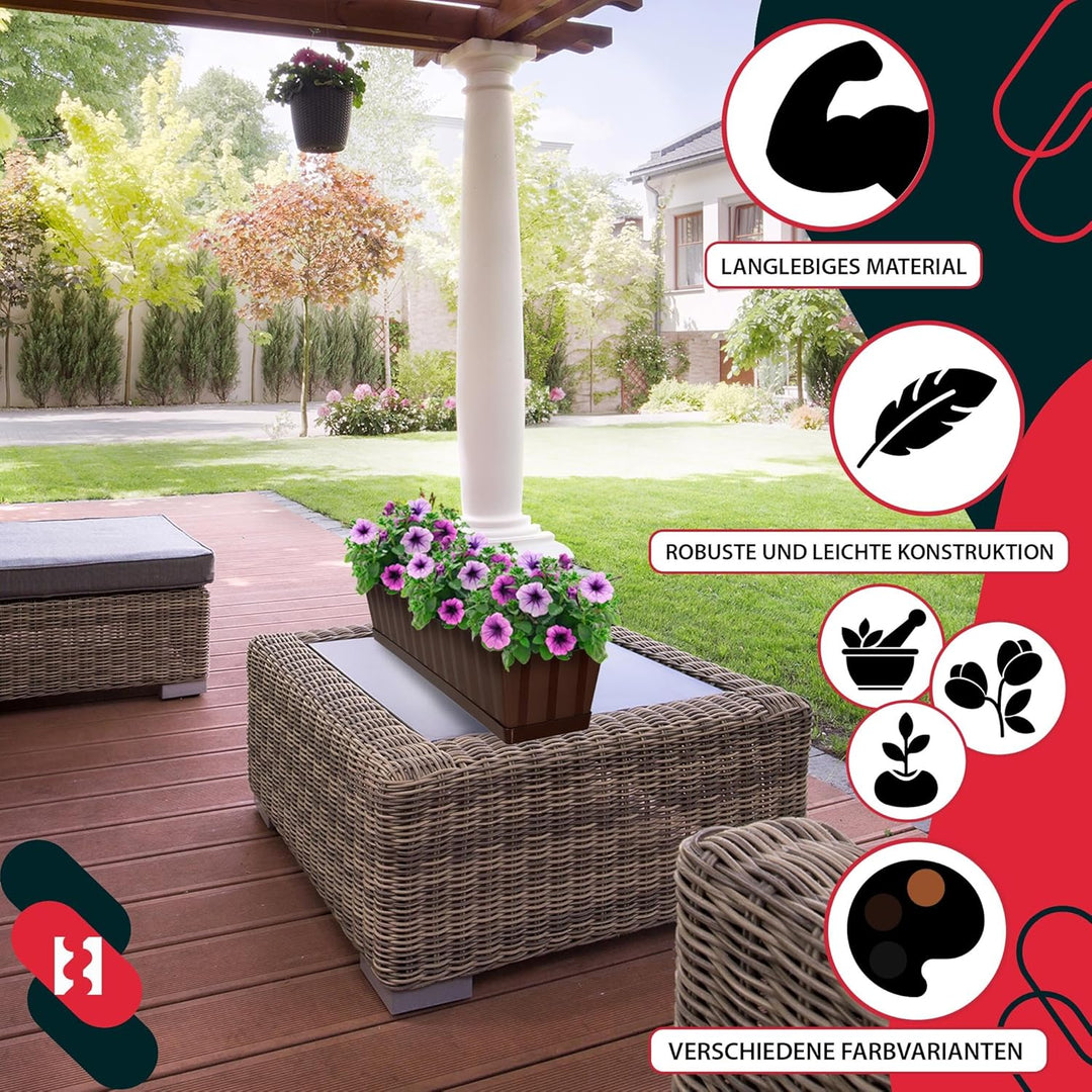 KOTARBAU® 2er Set Blumenkasten - Blumentopf für Balkon - 60 x 18 x 14 cm - Braun - Balkonkasten Balk