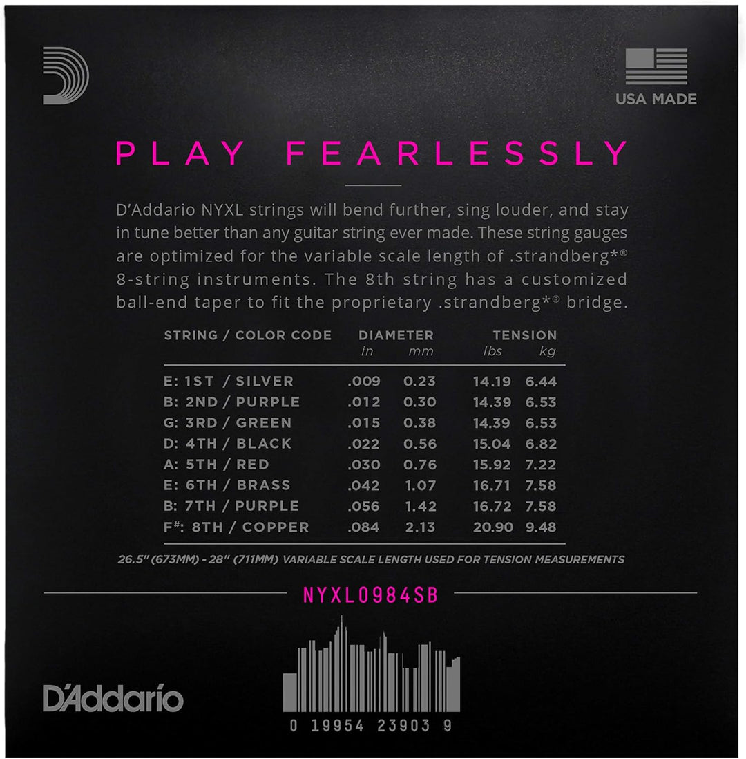 D'Addario Premium Saiten 8-Saiter Strandberg-Gitarre | HÖCHSTE QUALITÄT DER BELIEBTESTEN SAITENMARKE