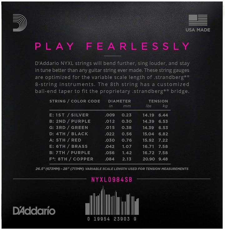 D'Addario Premium Saiten 8-Saiter Strandberg-Gitarre | HÖCHSTE QUALITÄT DER BELIEBTESTEN SAITENMARKE