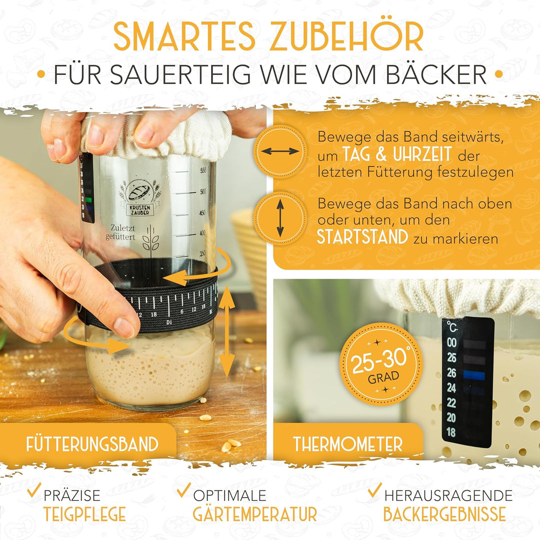 KRUSTENZAUBER Sauerteig Starter Set mit 2x 600 ml Gärgläsern für Sauerteig 2x600ml, Sauerteig Starte