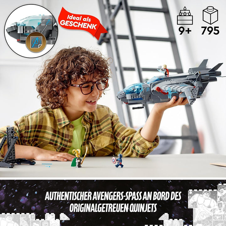 LEGO 76248 Marvel Der Quinjet der Avengers, Spielzeug Superhelden-Raumschiff mit Thor, Iron Man, Bla