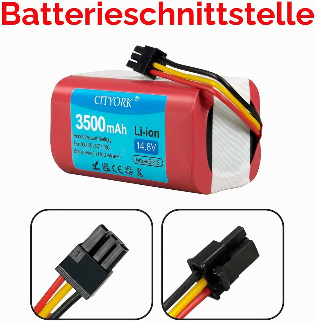 CITYORK 14,8 V 3500 mAh Ersatzakku für 360 S5 S7 S7 Pro T90, wiederaufladbarer Li-Ion-Staubsauger-Ak