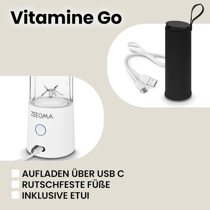 ZEEGMA Vitamine GO Tragbarer Mixer für Cocktails und Smoothies 300W, Personal Blender, Mini-Mixer 45